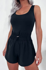 Load image into Gallery viewer, Black Plain Sleeveless Loop Drawstring Cinched Waist Romper - Fashion Queen - 2