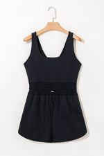 Load image into Gallery viewer, Black Plain Sleeveless Loop Drawstring Cinched Waist Romper - Fashion Queen - 3