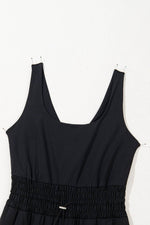 Load image into Gallery viewer, Black Plain Sleeveless Loop Drawstring Cinched Waist Romper - Fashion Queen - 8