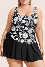 Load image into Gallery viewer, Black Plus Size Printed Square Neck Drawstring Ruffled Tankini Set - Fashion Queen - 10