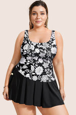 Load image into Gallery viewer, Black Plus Size Printed Square Neck Drawstring Ruffled Tankini Set - Fashion Queen - 12