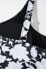 Load image into Gallery viewer, Black Plus Size Printed Square Neck Drawstring Ruffled Tankini Set - Fashion Queen - 19