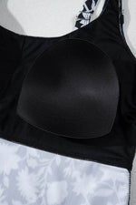 Load image into Gallery viewer, Black Plus Size Printed Square Neck Drawstring Ruffled Tankini Set - Fashion Queen - 22