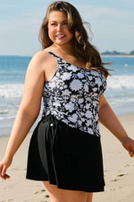 Load image into Gallery viewer, Black Plus Size Printed Square Neck Drawstring Ruffled Tankini Set - Fashion Queen - 3