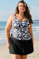 Load image into Gallery viewer, Black Plus Size Printed Square Neck Drawstring Ruffled Tankini Set - Fashion Queen - 4