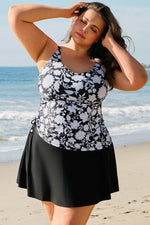Load image into Gallery viewer, Black Plus Size Printed Square Neck Drawstring Ruffled Tankini Set - Fashion Queen - 5