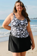 Load image into Gallery viewer, Black Plus Size Printed Square Neck Drawstring Ruffled Tankini Set - Fashion Queen - 6