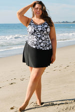 Load image into Gallery viewer, Black Plus Size Printed Square Neck Drawstring Ruffled Tankini Set - Fashion Queen - 7