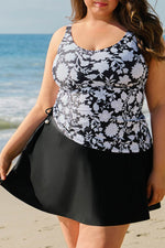 Load image into Gallery viewer, Black Plus Size Printed Square Neck Drawstring Ruffled Tankini Set - Fashion Queen - 8
