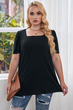 Load image into Gallery viewer, Black Plus Size Square Neck Ruched Shoulder Short Sleeve Top - Fashion Queen - 12