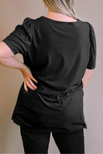 Load image into Gallery viewer, Black Plus Size Square Neck Ruched Shoulder Short Sleeve Top - Fashion Queen - 2