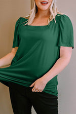 Load image into Gallery viewer, Black Plus Size Square Neck Ruched Shoulder Short Sleeve Top - Fashion Queen - 25