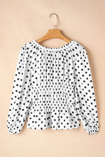 Load image into Gallery viewer, Black Polka Dot Puff Sleeve Bow Square Neck Peplum Top - Fashion Queen - 14