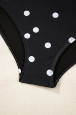 Load image into Gallery viewer, Black Polka Dot Trim V Neck Plus Size Swim Dress - Fashion Queen - 18