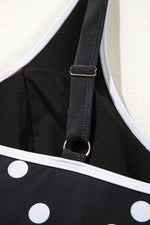 Load image into Gallery viewer, Black Polka Dot Trim V Neck Plus Size Swim Dress - Fashion Queen - 22