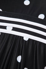 Load image into Gallery viewer, Black Polka Dot Trim V Neck Plus Size Swim Dress - Fashion Queen - 26