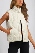 Load image into Gallery viewer, Black Quilted High Neck Button Up Pocket Vest Coat - Fashion Queen - 16
