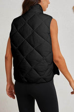 Load image into Gallery viewer, Black Quilted High Neck Button Up Pocket Vest Coat - Fashion Queen - 2