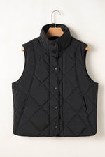 Load image into Gallery viewer, Black Quilted High Neck Button Up Pocket Vest Coat - Fashion Queen - 3