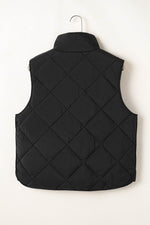 Load image into Gallery viewer, Black Quilted High Neck Button Up Pocket Vest Coat - Fashion Queen - 7