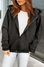 Load image into Gallery viewer, Black Quilted Side Pockets Zipper Hooded Jacket - Fashion Queen - 1
