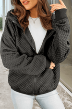 Load image into Gallery viewer, Black Quilted Side Pockets Zipper Hooded Jacket - Fashion Queen - 3