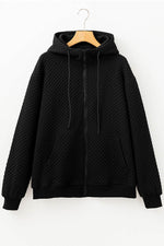 Load image into Gallery viewer, Black Quilted Side Pockets Zipper Hooded Jacket - Fashion Queen - 4