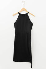 Load image into Gallery viewer, Black Racerback Ribbed Knit Drawstring Bodycon Dress - Fashion Queen - 5