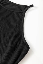 Load image into Gallery viewer, Black Racerback Ribbed Knit Drawstring Bodycon Dress - Fashion Queen - 8