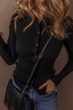 Load image into Gallery viewer, Black Ribbed Knit Collared Slim Fit Sweater Cardigan - Fashion Queen - 3