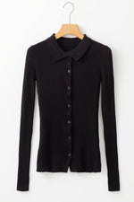 Load image into Gallery viewer, Black Ribbed Knit Collared Slim Fit Sweater Cardigan - Fashion Queen - 6