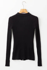 Load image into Gallery viewer, Black Ribbed Knit Collared Slim Fit Sweater Cardigan - Fashion Queen - 7