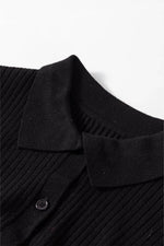 Load image into Gallery viewer, Black Ribbed Knit Collared Slim Fit Sweater Cardigan - Fashion Queen - 8