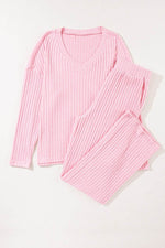 Load image into Gallery viewer, Black Ribbed Knit V Neck Slouchy Two-piece Outfit - Fashion Queen - 26