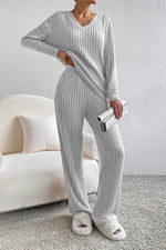 Load image into Gallery viewer, Black Ribbed Knit V Neck Slouchy Two-piece Outfit - Fashion Queen - 7