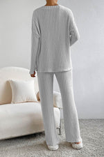 Load image into Gallery viewer, Black Ribbed Knit V Neck Slouchy Two-piece Outfit - Fashion Queen - 8
