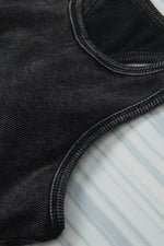 Load image into Gallery viewer, Black Ribbed Mineral Wash Racerback Cropped Tank Top - Fashion Queen - 12