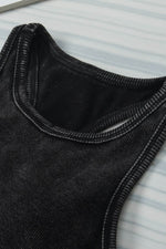 Load image into Gallery viewer, Black Ribbed Mineral Wash Racerback Cropped Tank Top - Fashion Queen - 13