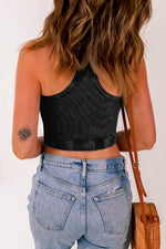 Load image into Gallery viewer, Black Ribbed Mineral Wash Racerback Cropped Tank Top - Fashion Queen - 2