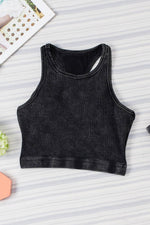 Load image into Gallery viewer, Black Ribbed Mineral Wash Racerback Cropped Tank Top - Fashion Queen - 3