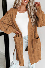 Load image into Gallery viewer, Black Ribbed Trim Eyelet Cable Knit Cardigan - Fashion Queen - 21