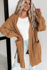 Load image into Gallery viewer, Black Ribbed Trim Eyelet Cable Knit Cardigan - Fashion Queen - 24