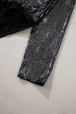 Load image into Gallery viewer, Black Sequin Mesh Long Sleeve Surplice Neck Bodysuit - Fashion Queen - 17