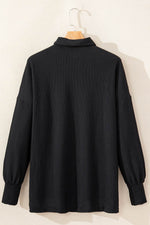 Load image into Gallery viewer, Black Sequin Patch Chest Pocket Corded Shacket - Fashion Queen - 13