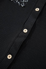 Load image into Gallery viewer, Black Sequin Patch Chest Pocket Corded Shacket - Fashion Queen - 16