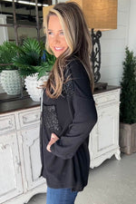 Load image into Gallery viewer, Black Sequin Patch Chest Pocket Corded Shacket - Fashion Queen - 2