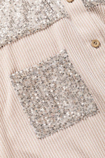 Load image into Gallery viewer, Black Sequin Patch Chest Pocket Corded Shacket - Fashion Queen - 27