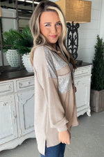 Load image into Gallery viewer, Black Sequin Patch Chest Pocket Corded Shacket - Fashion Queen - 6