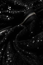 Load image into Gallery viewer, Black Sequin Zip up Round Neck Long Sleeve Jacket - Fashion Queen - 14