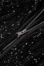 Load image into Gallery viewer, Black Sequin Zip up Round Neck Long Sleeve Jacket - Fashion Queen - 16